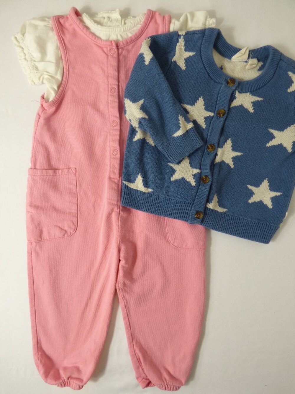 ZARA Baby Pink Barrel Leg Overalls & baby GAP Sweater Set, 12-18 Months